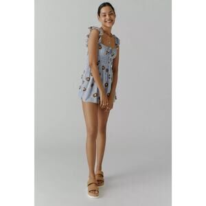 Urban Outfitters NWT Blue Boho Floral Rockaway Smocked Romper